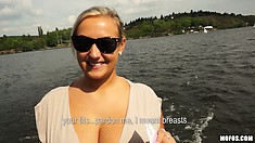 Wonderful Blonde With Huge Tits And A Seductive Smile Gets Picked Up On A Boat